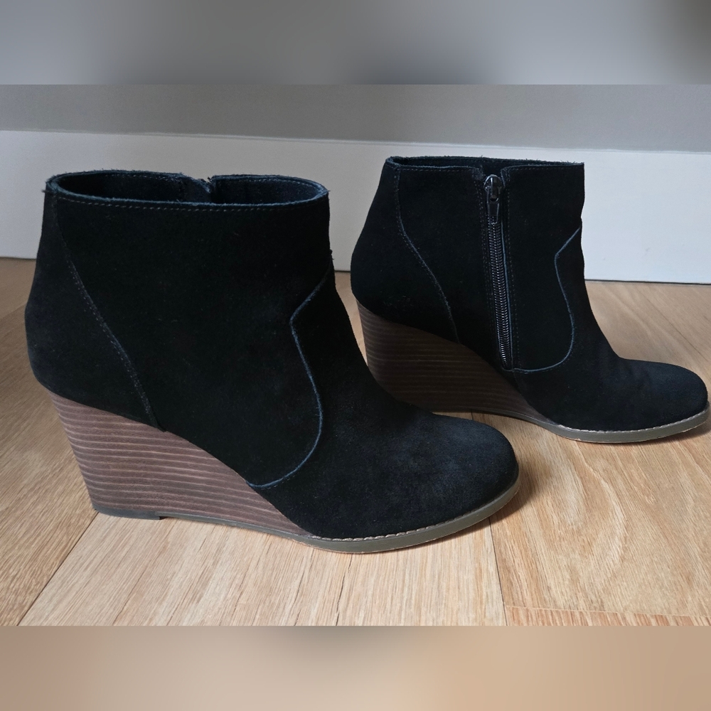 Sole Society Black Suede Wedge Ankle Booties